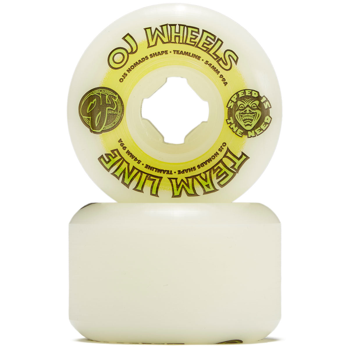 OJ Team Line Original Hardline 99a Skateboard Wheels - White/Yellow/Green - 54mm image 2