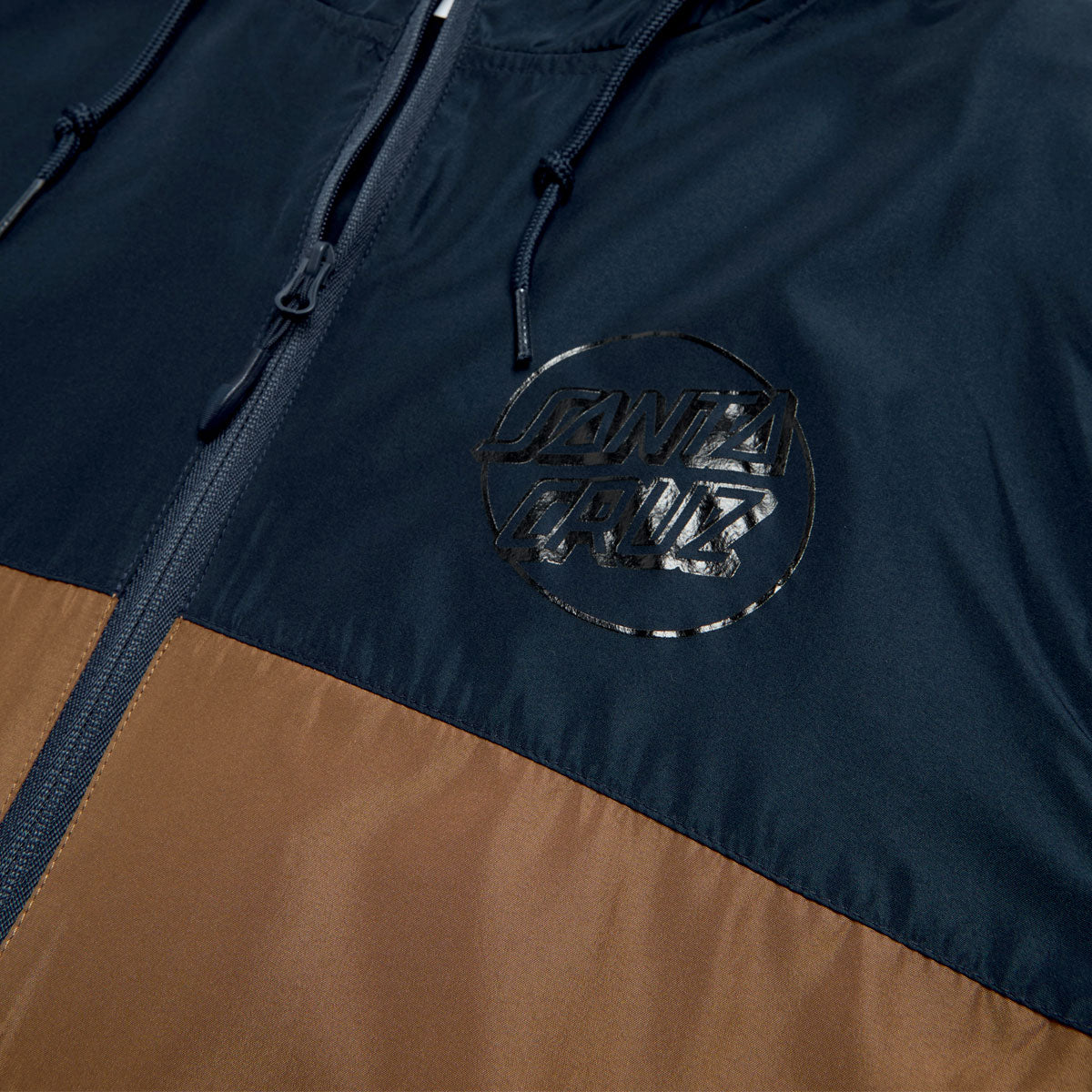 Santa Cruz Opus Dot Chest Hooded Windbreaker Jacket - Classic Navy/Saddle image 3
