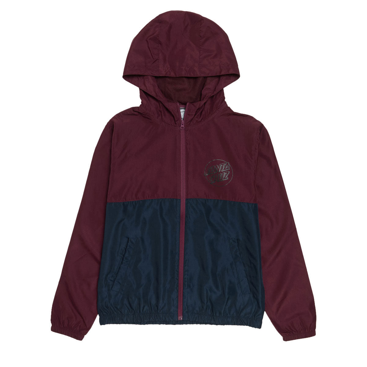 Santa Cruz Youth Opus Dot Chest Hooded Windbreaker Jacket - Maroon/Classic Navy image 1