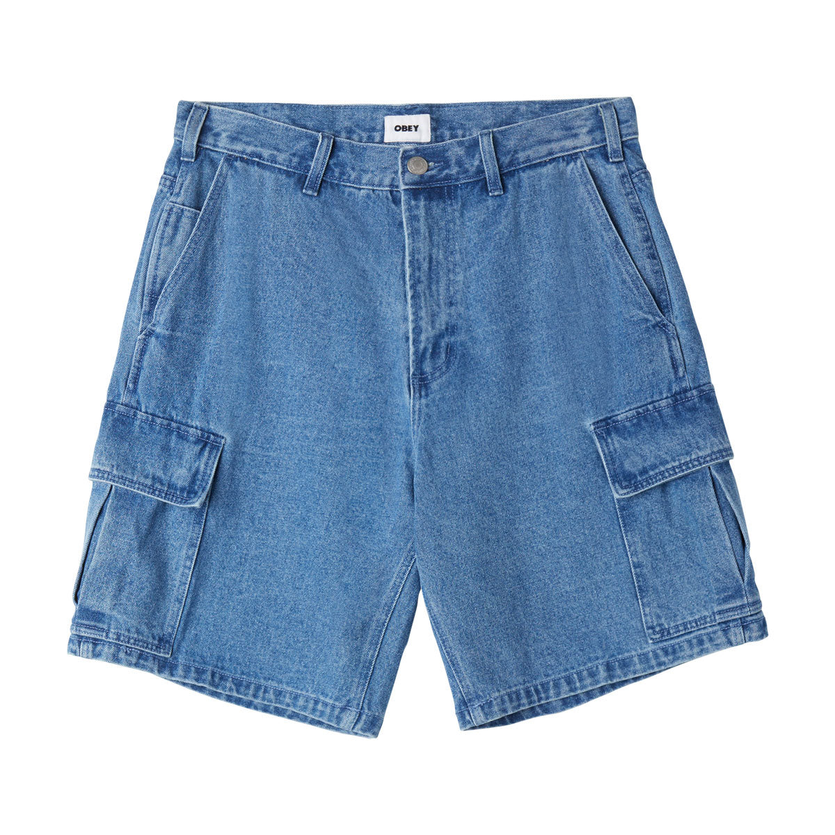 Obey Bigwig Baggy Denim Cargo Shorts - Light Indigo image 1