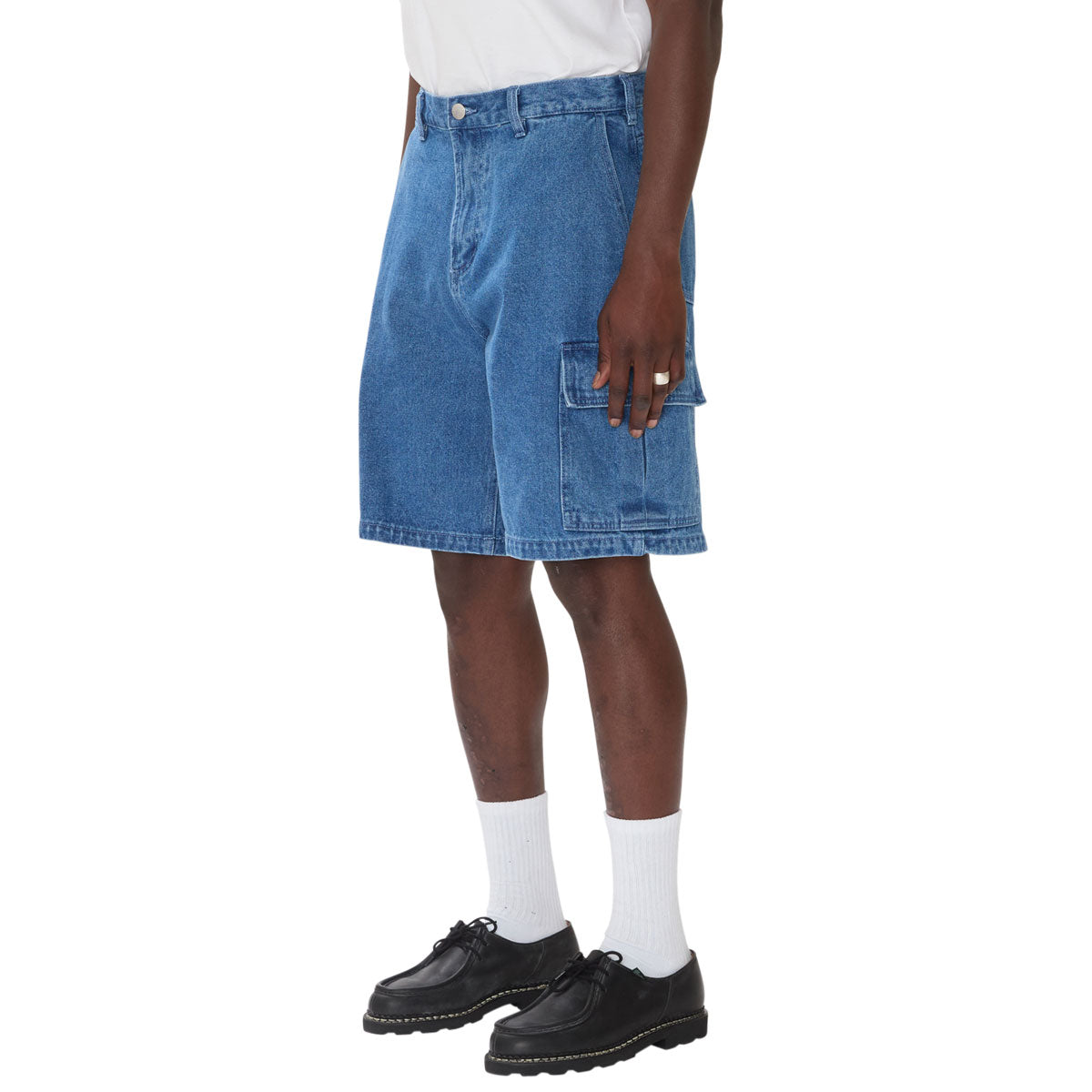 Obey Bigwig Baggy Denim Cargo Shorts - Light Indigo image 4