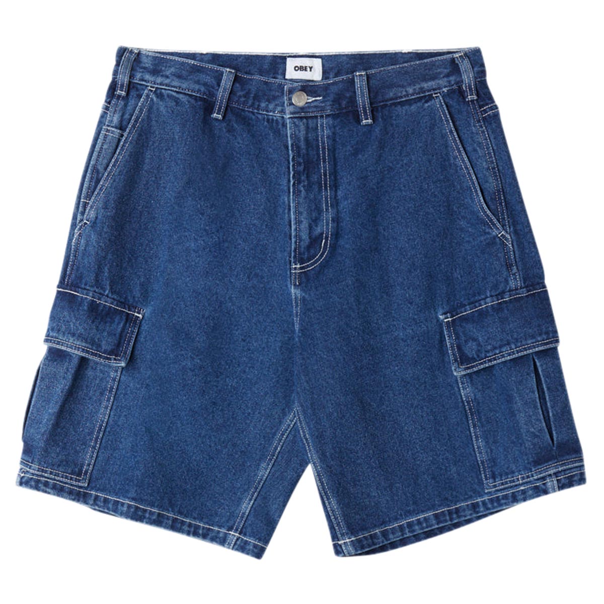 Obey Bigwig Baggy Denim Cargo Shorts - Stone Wash Indigo image 1