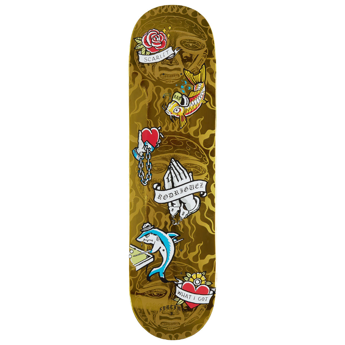 Primitive x Sublime Badfish Rodriguez Skateboard Deck - Gold - 8.125