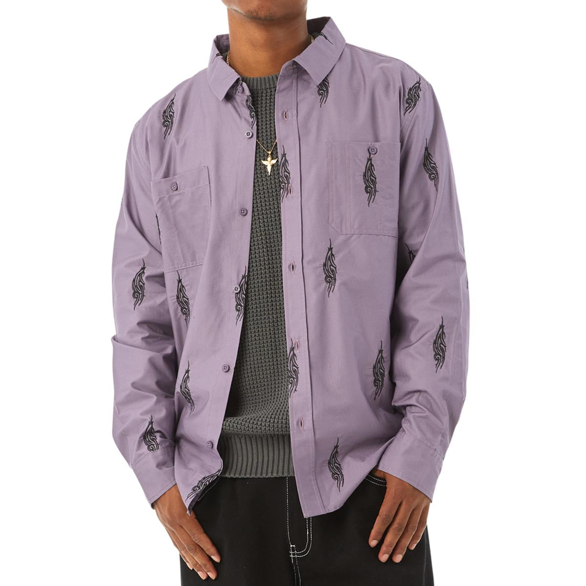 HUF Larkin Embroidered Long Sleeve Work Shirt - Dust Purple image 4
