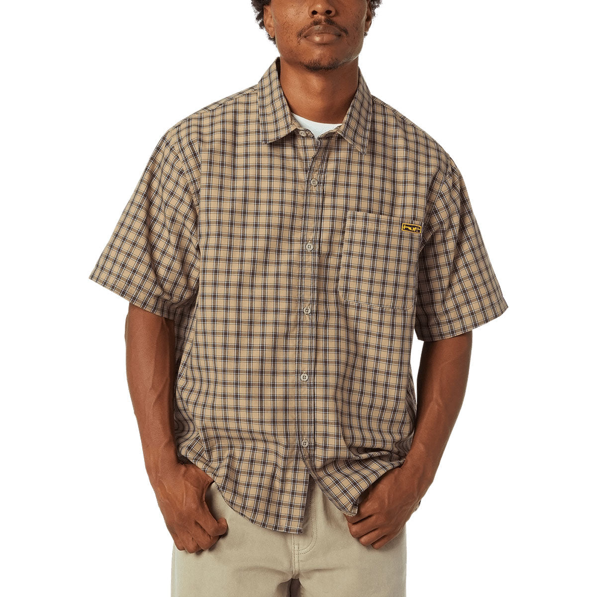 HUF Stretch Micro Plaid Shirt - Clay image 1