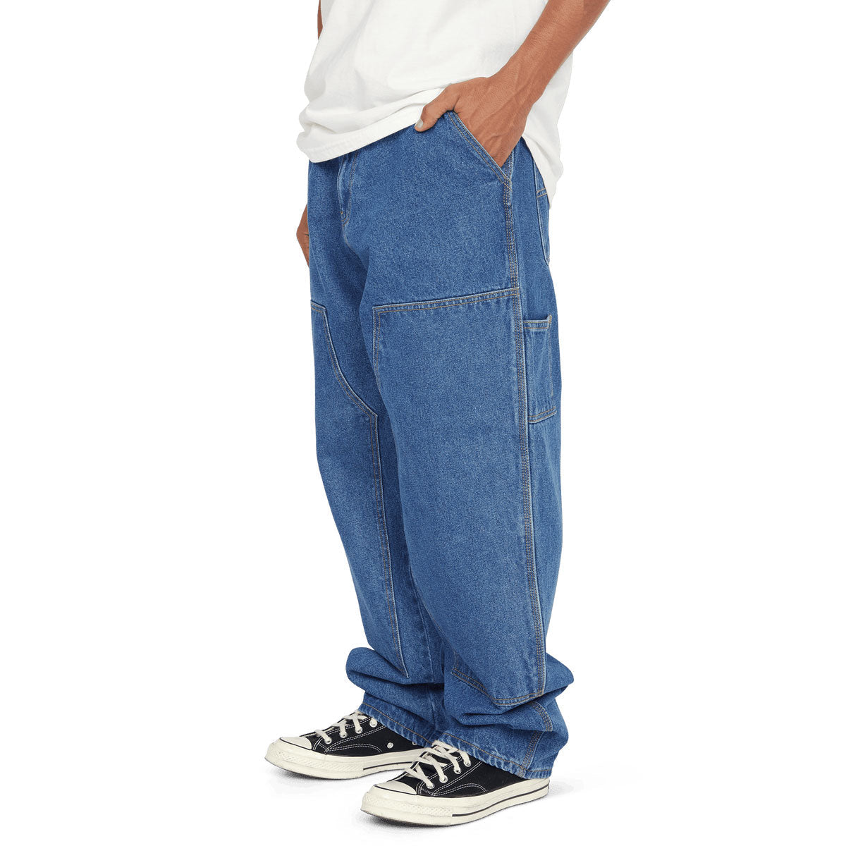 パンツ Studio Doe Washed H-Shape Denim Pants HUF Kinda Loose Double Knees Jeans - Stone Wash Indigo – Daddies