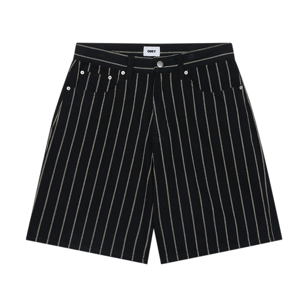Obey Stripe Baggy Denim Shorts - Black Multi image 1