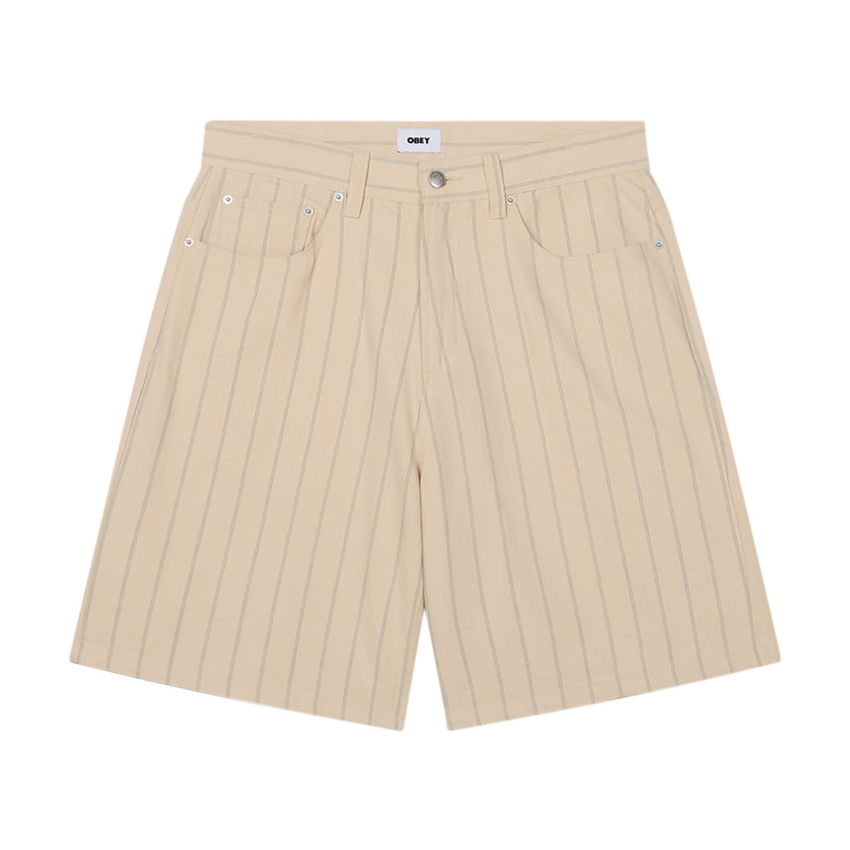 Obey Stripe Baggy Denim Shorts - Pelican Multi image 1