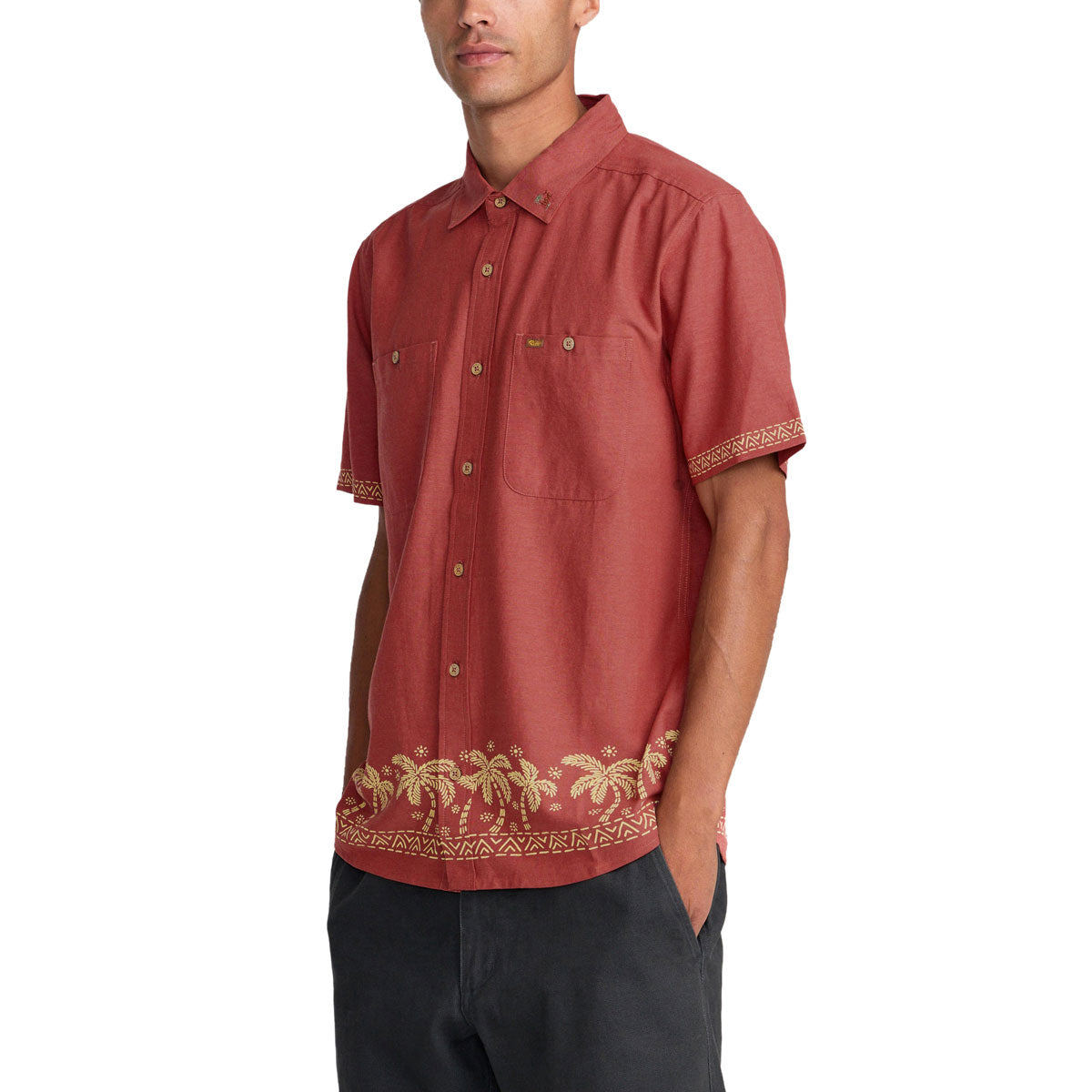 RVCA Talum Short Sleeve Shirt, Dusty Red, Size M