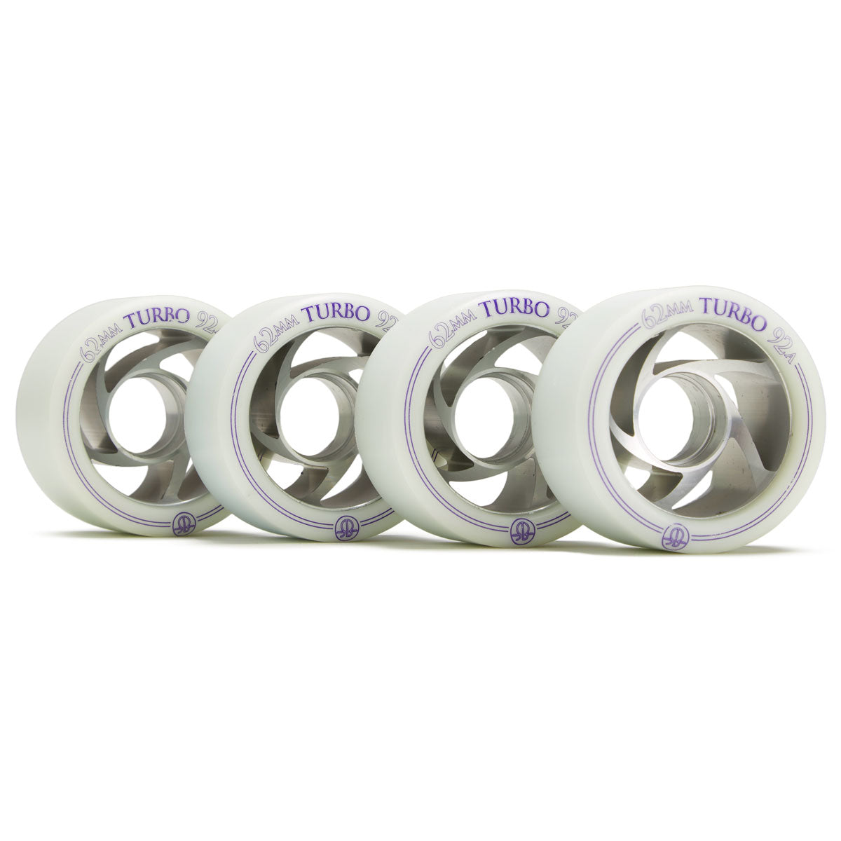 Rollerbones Turbo Clear Aluminum Hub Speed Derby 92A Skate Wheels - White - 62mm image 1