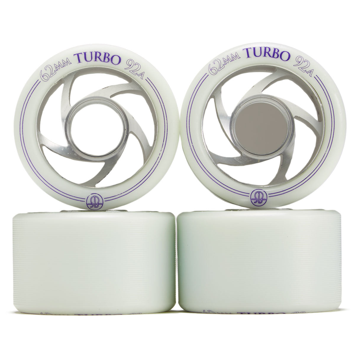 Rollerbones Turbo Clear Aluminum Hub Speed Derby 92A Skate Wheels - White - 62mm image 2