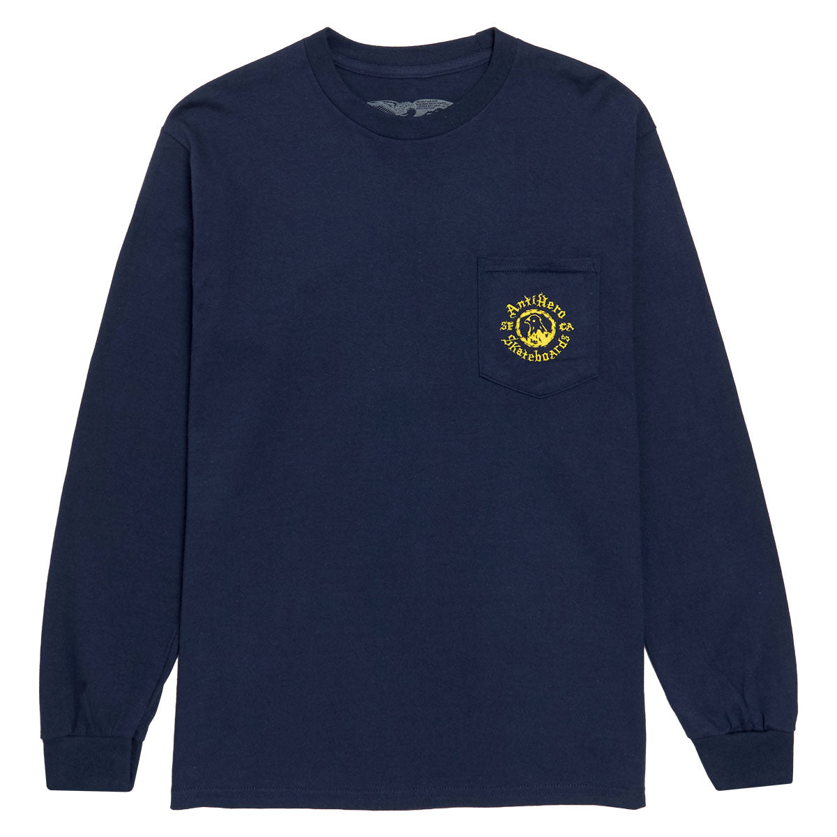 Anti-Hero Pigeon Motion Long Sleeve Pocket T-Shirt - Navy/Yellow image 1