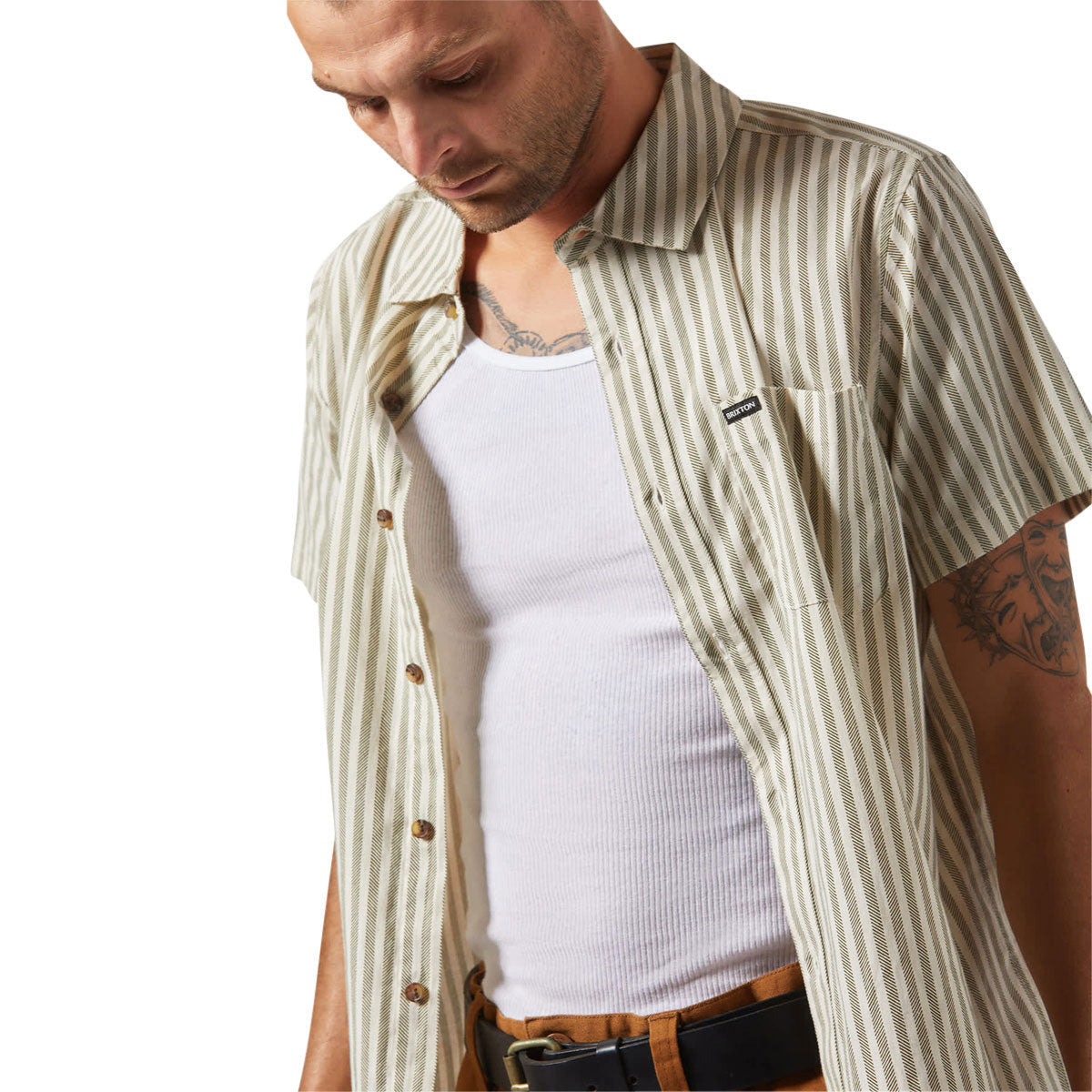 Brixton Charter Print Shirt - Whitecap/Ivy Green Stripe image 2