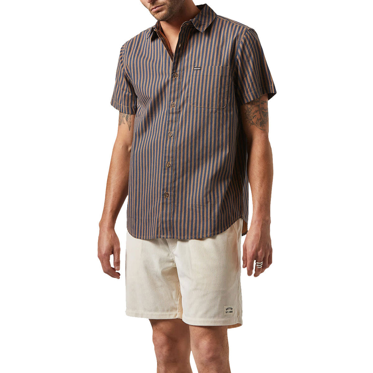 Brixton Charter Print Shirt - Washed Blue/Sunnaked  Stripe image 2