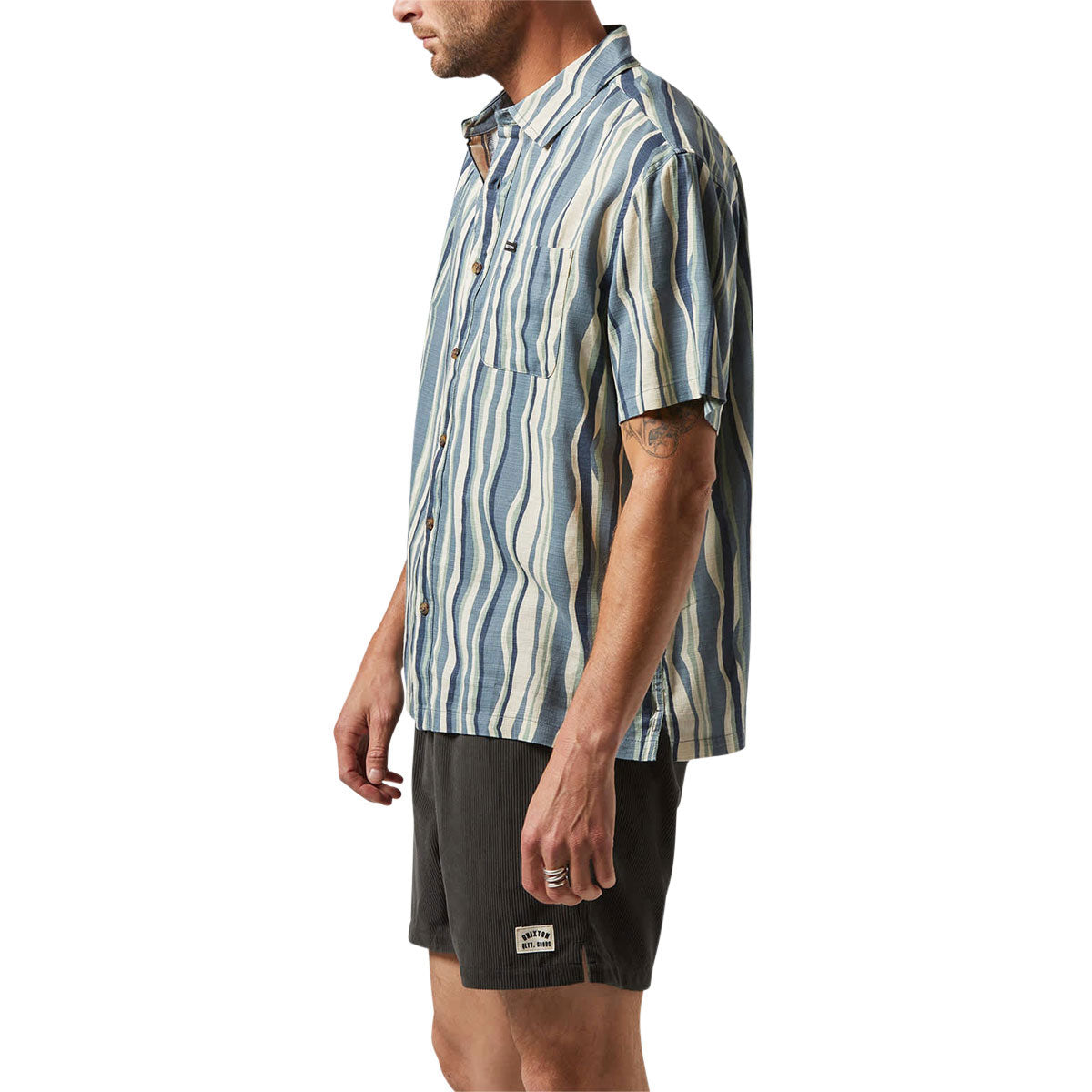 Brixton Cru Slub Shirt - Basalt Blue/Painterly Stripe image 2