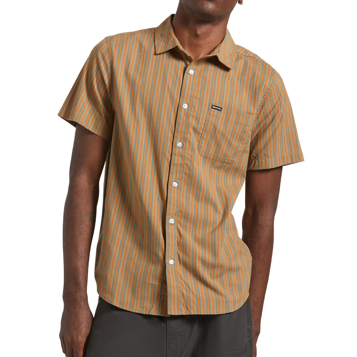 Brixton Charter Stripe Shirt - Rustic Caramel/Night Sage image 1