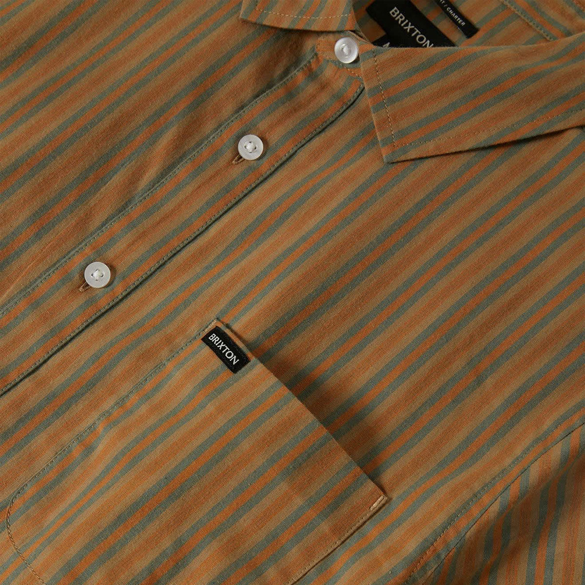 Brixton Charter Stripe Shirt - Rustic Caramel/Night Sage image 4