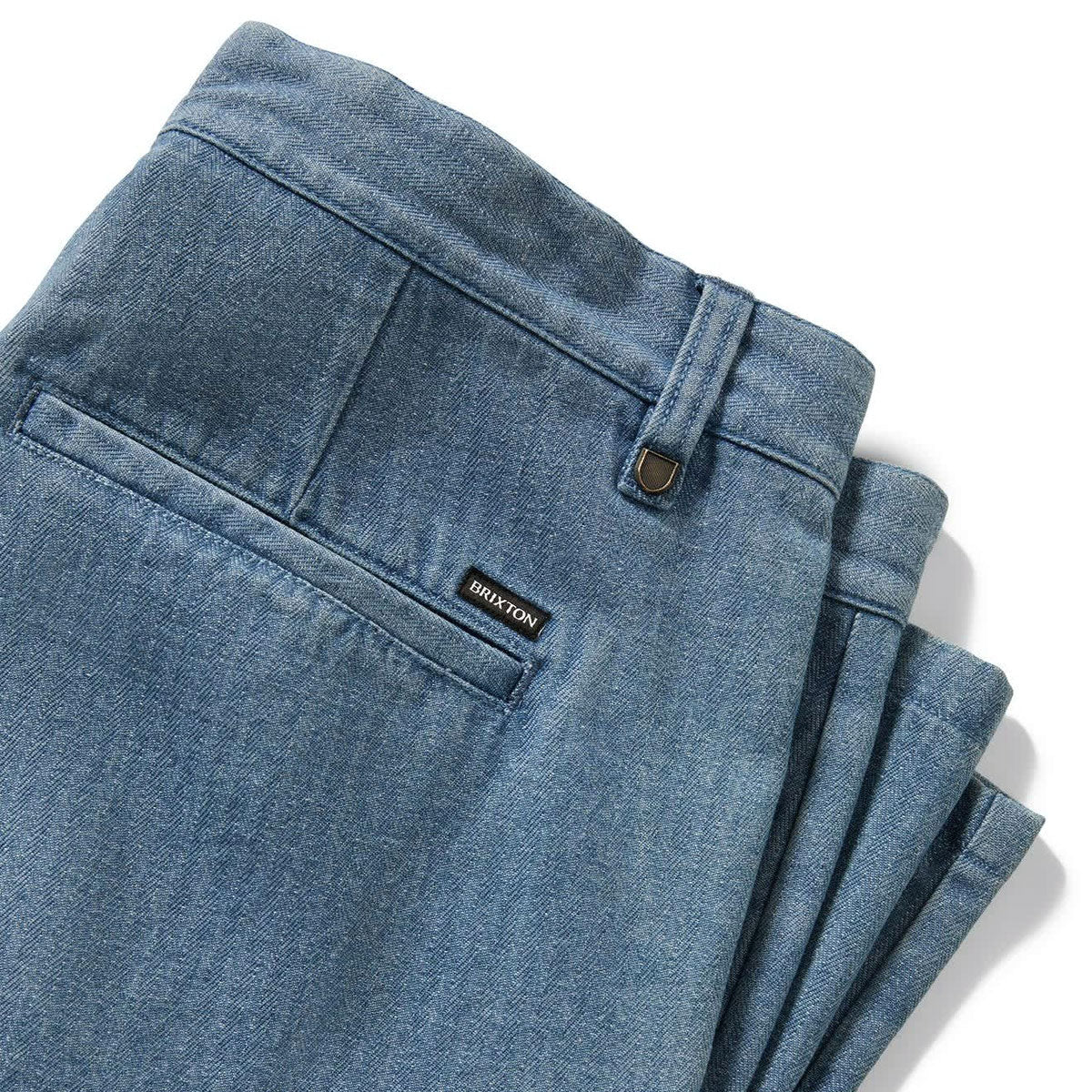 Brixton Choice Chino Baggy Shorts - Light Wash Denim Herringbone image 3
