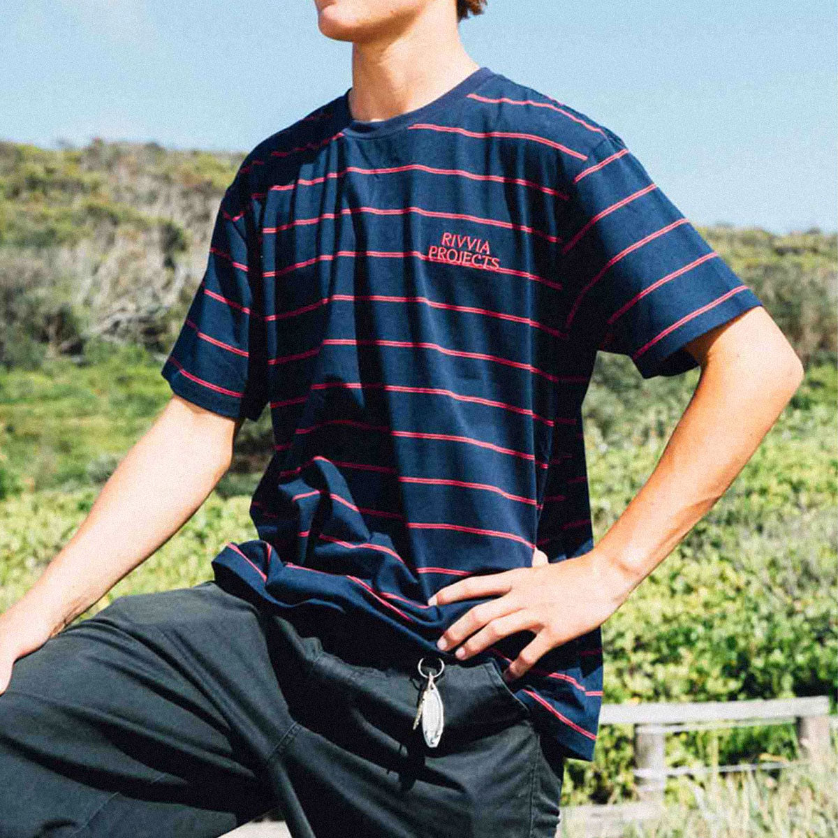 Rivvia Projects Stripe T-Shirt - Dark Blue/Red image 3
