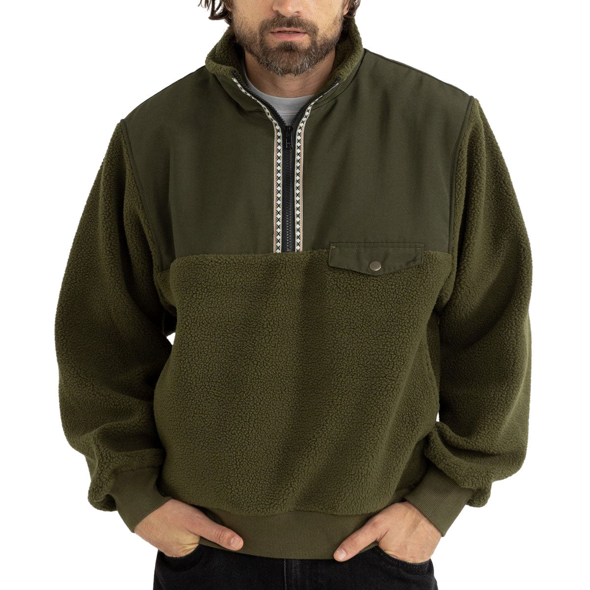 Rhythm Pfeiffer Sherpa Fleece Sweatshirt - Olive image 1