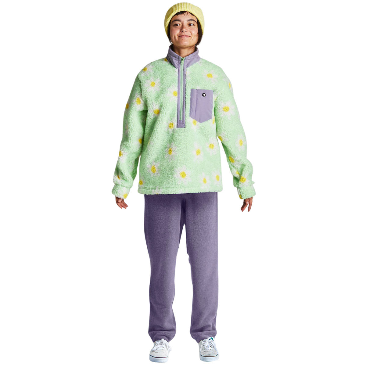 Airblaster Womens Sherpa Half Zip Snowboard Jacket - Mint Big Daisy image 2