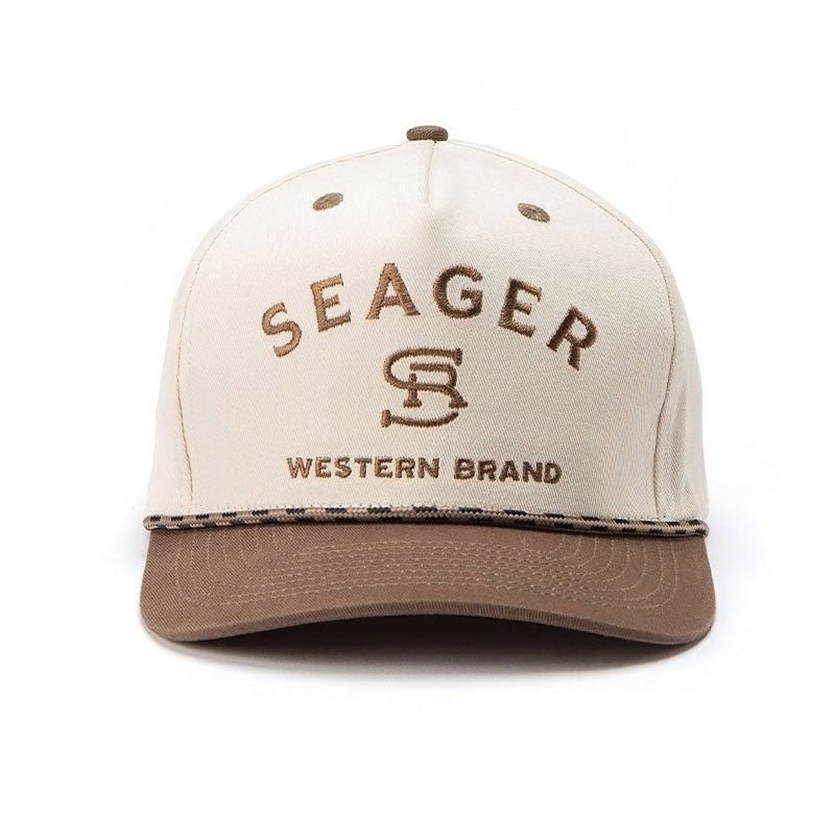 Seager Branded Snapback Hat - Cream/Brown image 3