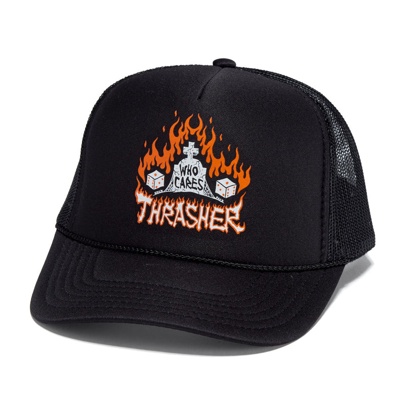 Thrasher Who Cares By Neckface Trucker Hat - Black
