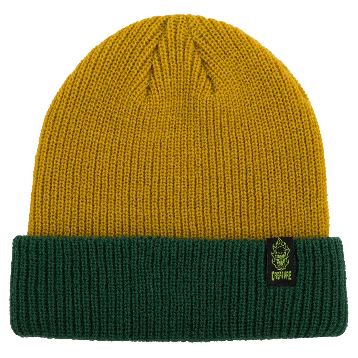Creature Bonehead Label Long Shoreman Beanie - Gold/Green image 1