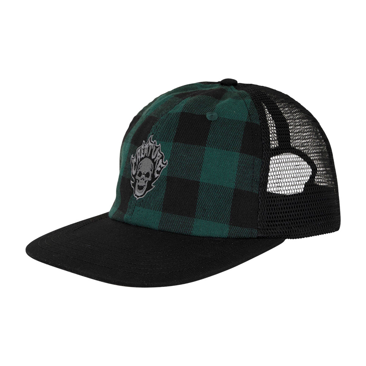Creature Bonehead Flame Wash Mesh Trucker Hat - Green Flannel image 1