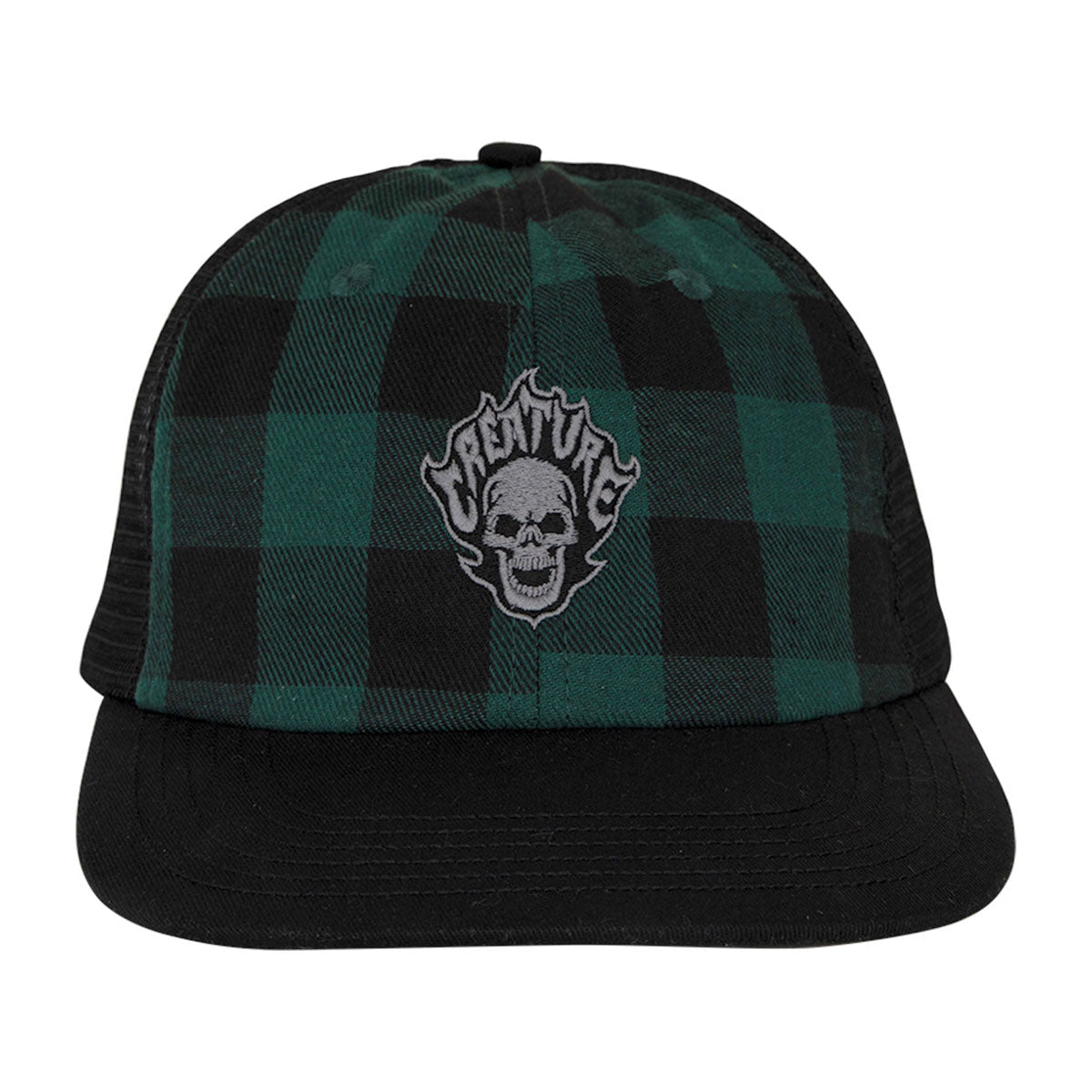 Creature Bonehead Flame Wash Mesh Trucker Hat - Green Flannel image 3