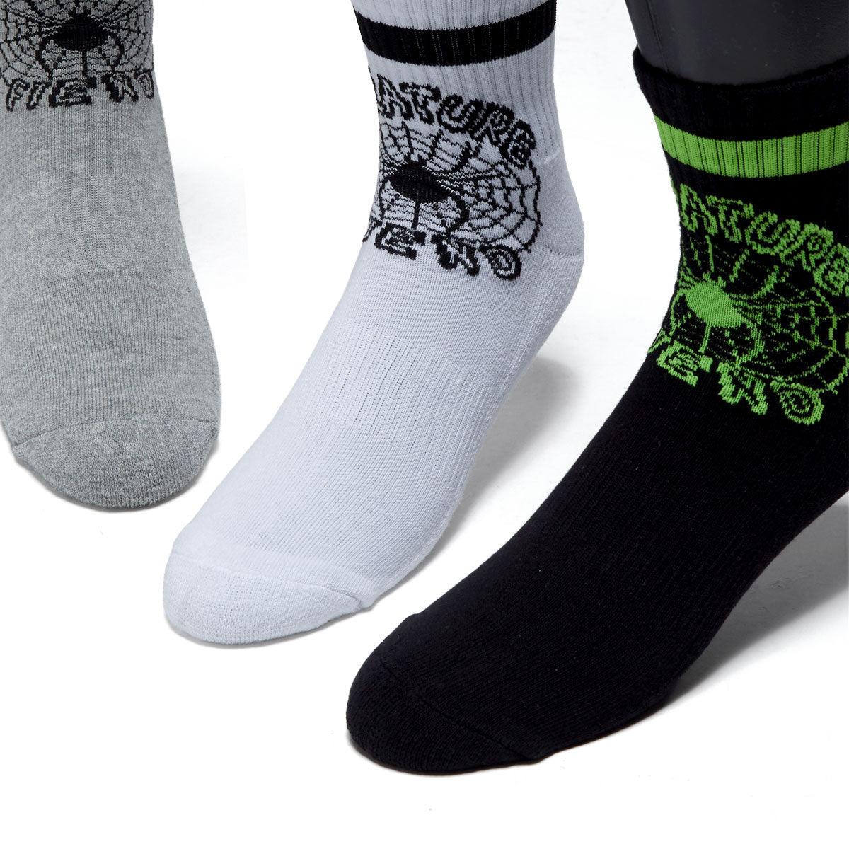 Creature Web Quarter 3-Pack Of Quarter Socks - Black/White/Grey Heather image 2
