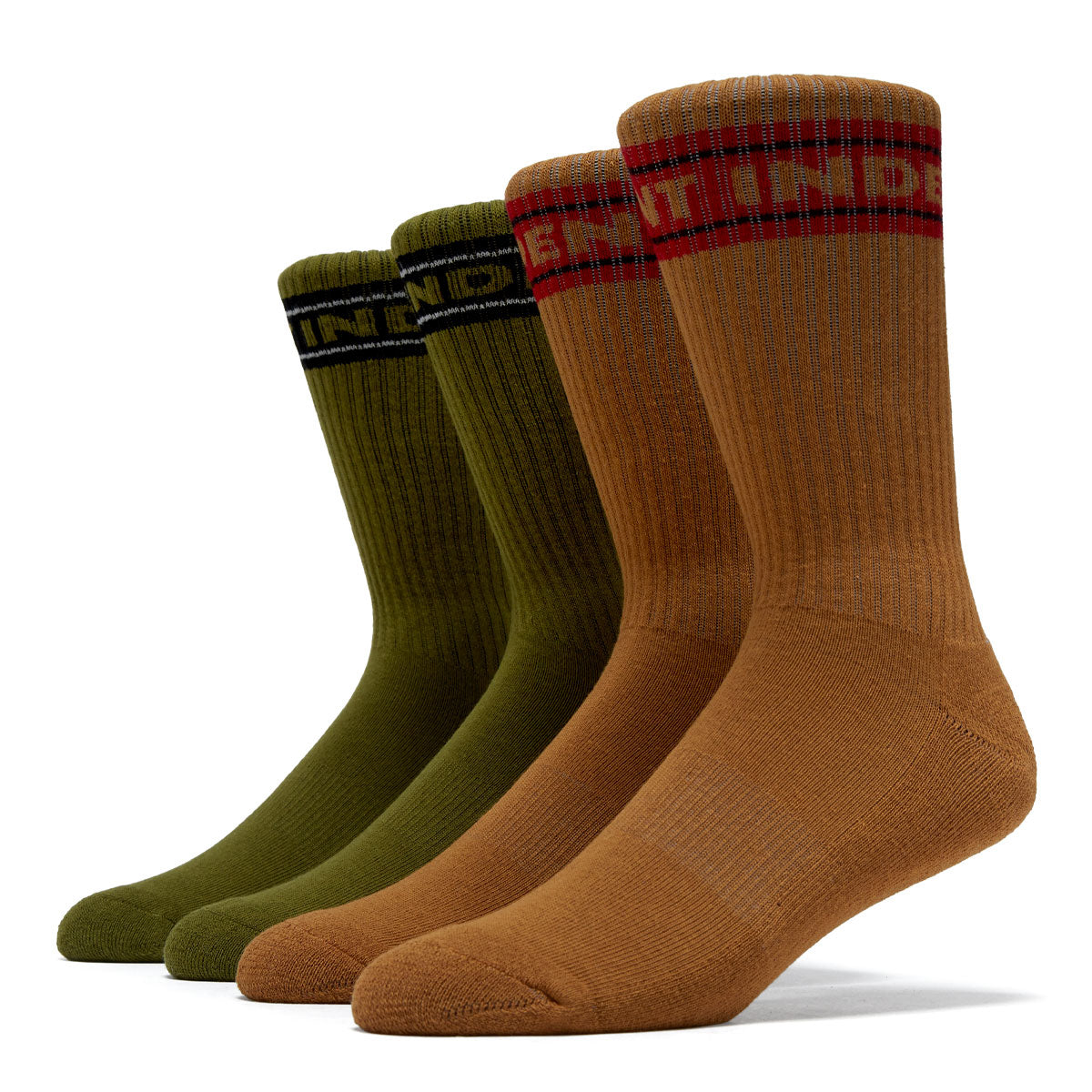 Independent Bar Logo Crew 2 Pack Of Socks - Sand/Army image 1