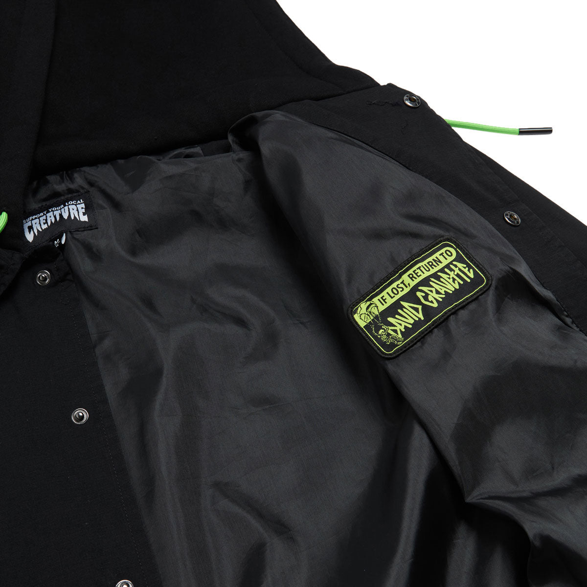 Creature Gravette Cut And Tie Hooded Windbreaker Jacket - Black image 3