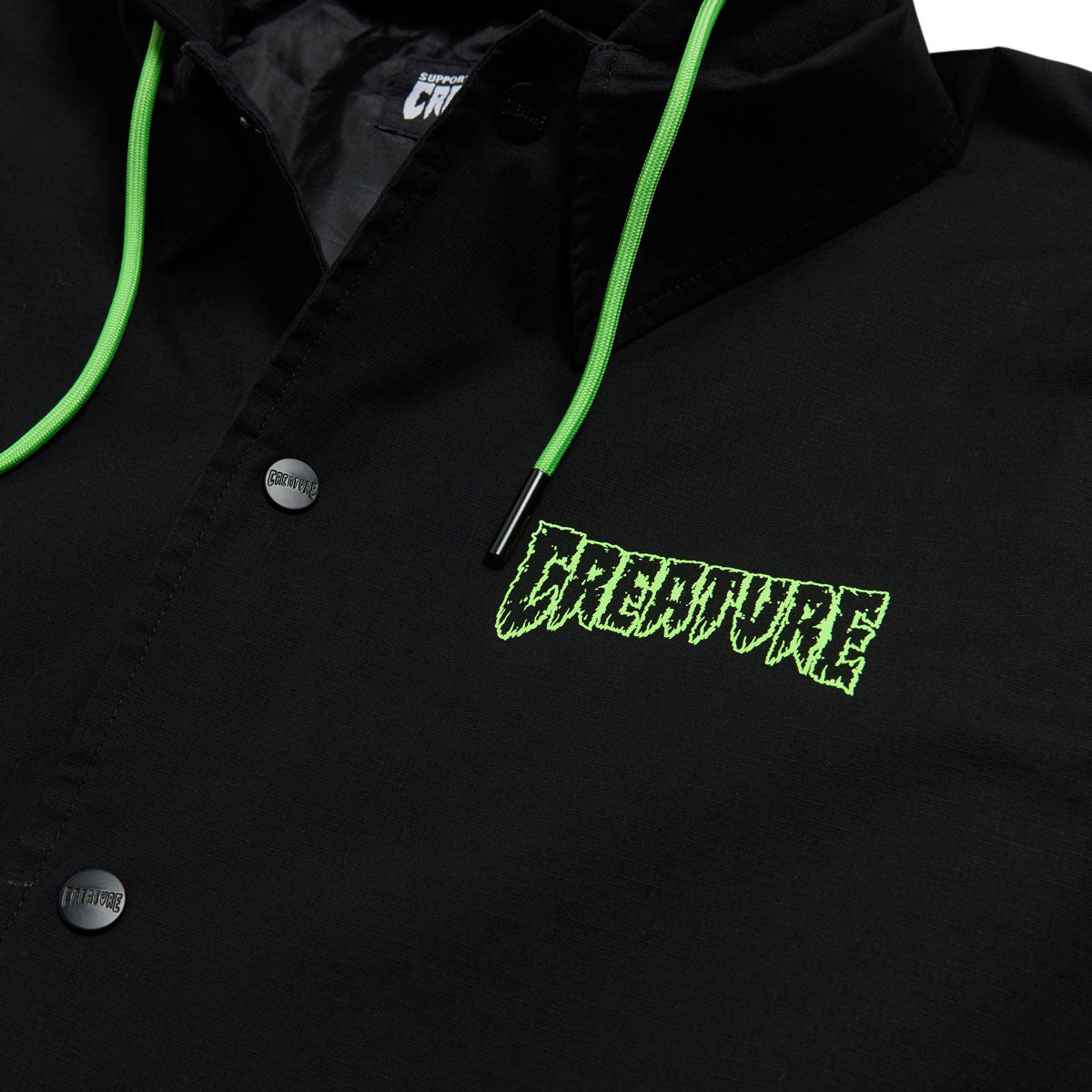 Creature Gravette Cut And Tie Hooded Windbreaker Jacket - Black image 4