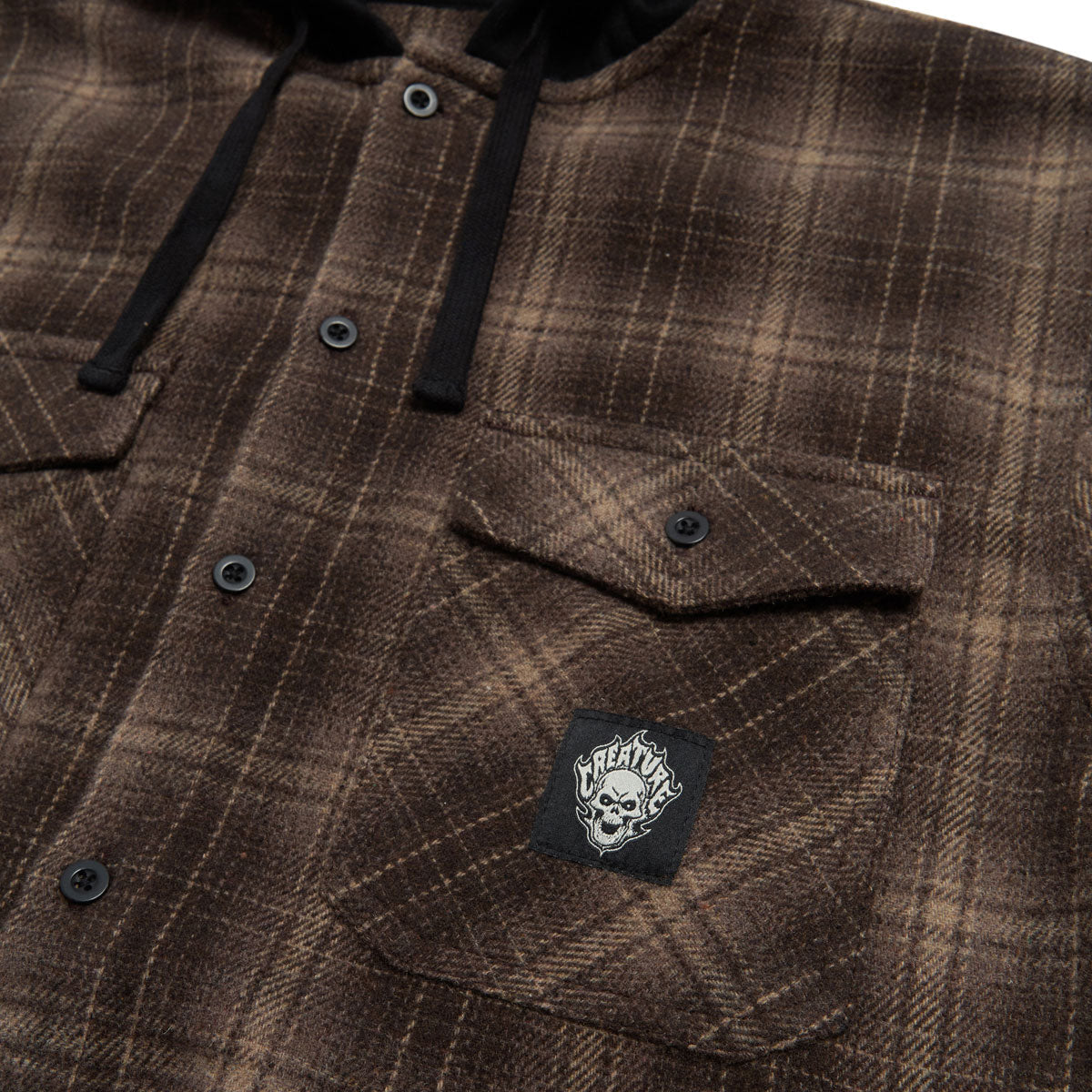 Creature BHF Long Sleeve Hooded Flannel Shirt - Black image 3