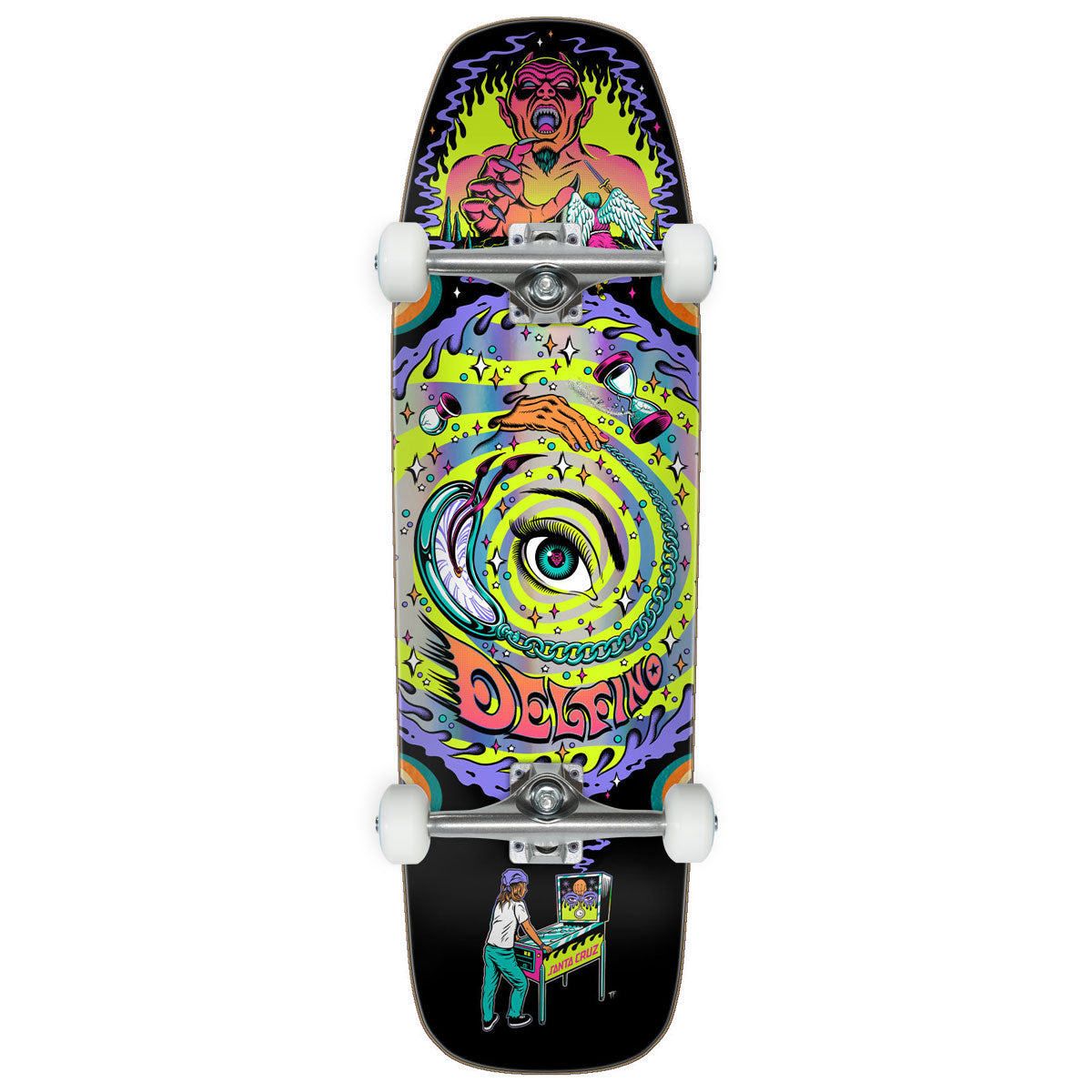 Santa Cruz Delfino Pinball Vision Pro Shaped Skateboard Complete - 9.14