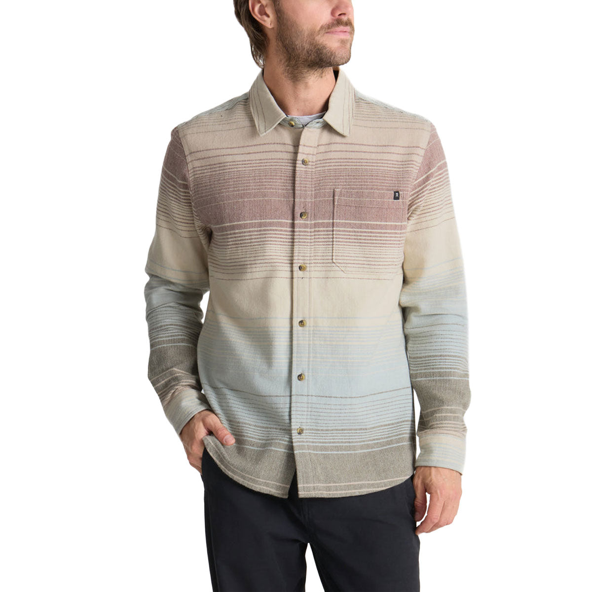 Roark Crossroads Flannel Shirt - Fossil Stripe image 1