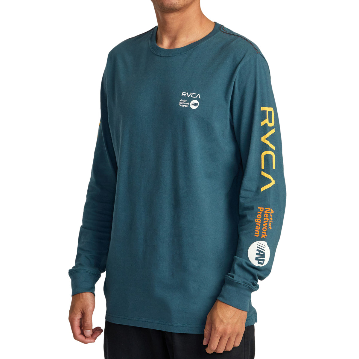 RVCA Anp Long Sleeve 2023 T-Shirt - Duck Blue/Yellow image 3