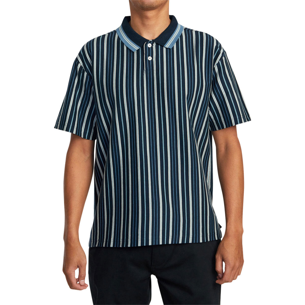 RVCA Uptown Stripe Polo Shirt - Moody Blue image 1