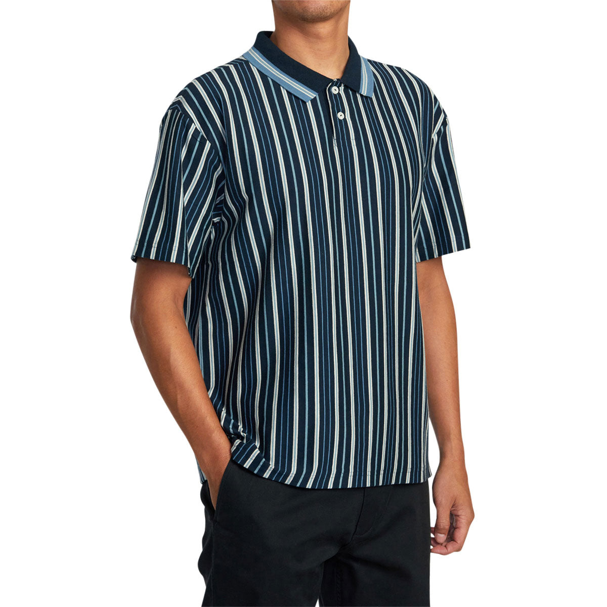 RVCA Uptown Stripe Polo Shirt - Moody Blue image 3