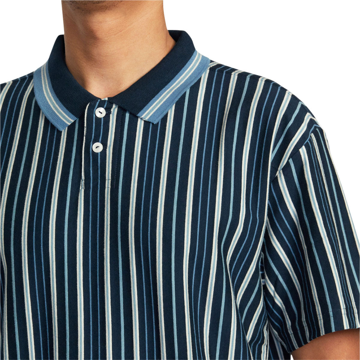 RVCA Uptown Stripe Polo Shirt - Moody Blue image 4