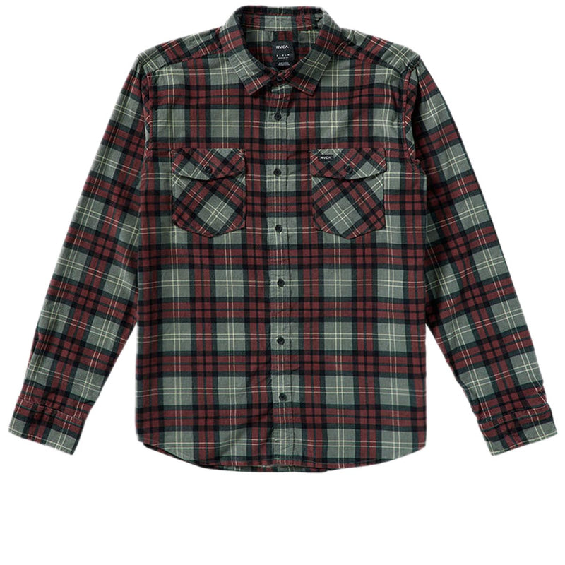 RVCA Freeman Cord Print Long Sleeve Shirt - College Green