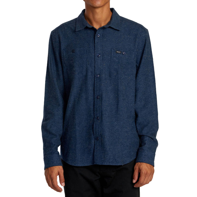 RVCA Harvest Neps Flannel Long Sleeve Shirt - Dark Denim