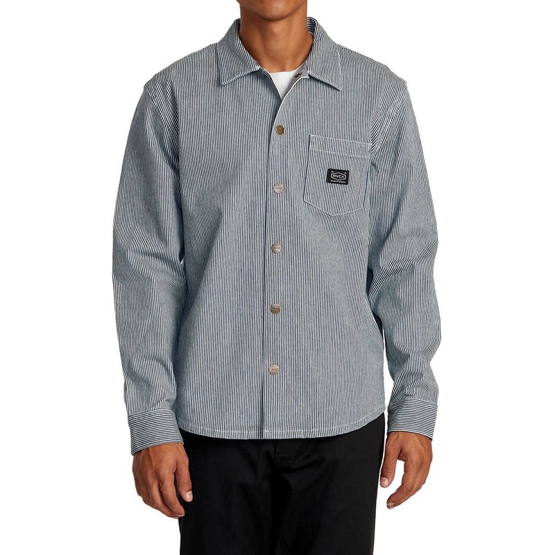RVCA Chainmail Hickory Overshirt Jacket - Blue Hickory