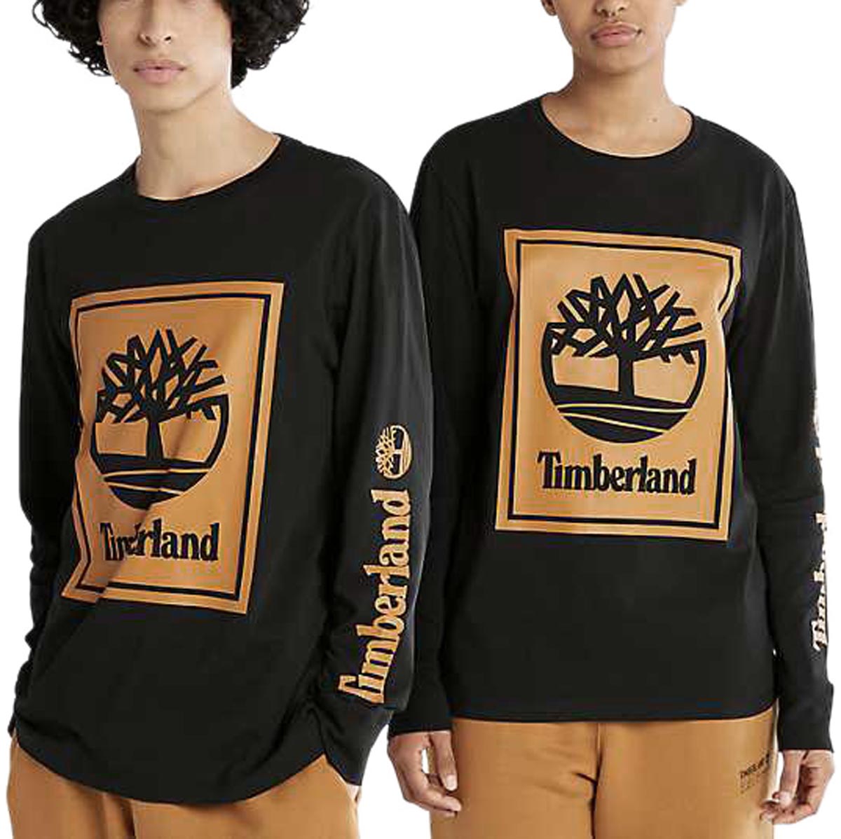 Timberland Front Stack Logo Long Sleeve T-Shirt - Black/Wheat Boot image 2