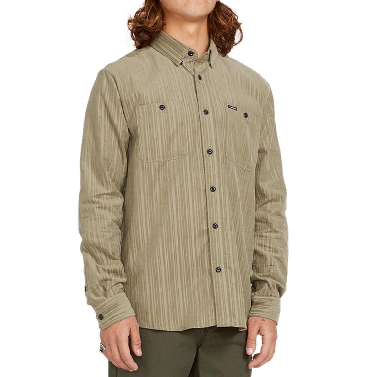 Volcom V Ent Fat Tony Woven Long Sleeve Shirt - Khaki image 1