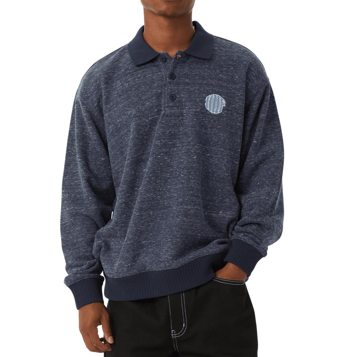 HUF Winston Polo Fleece Sweatshirt - Navy image 1