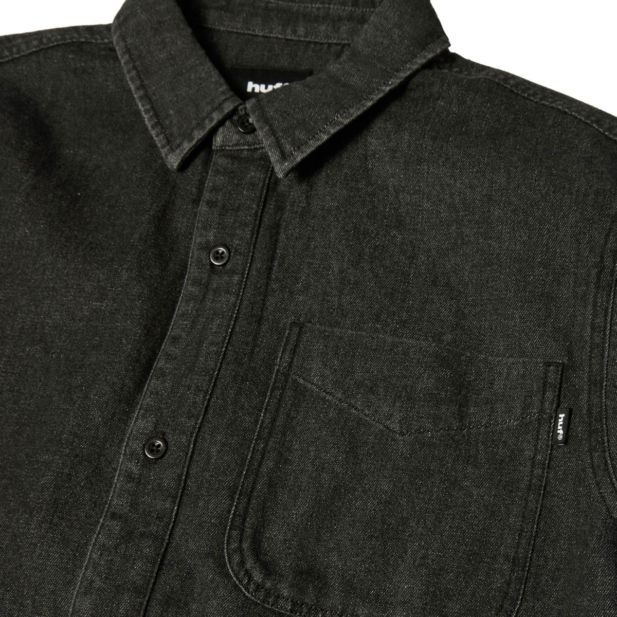 HUF Carson Overdyed Denim Long Sleeve Shirt - Black image 3