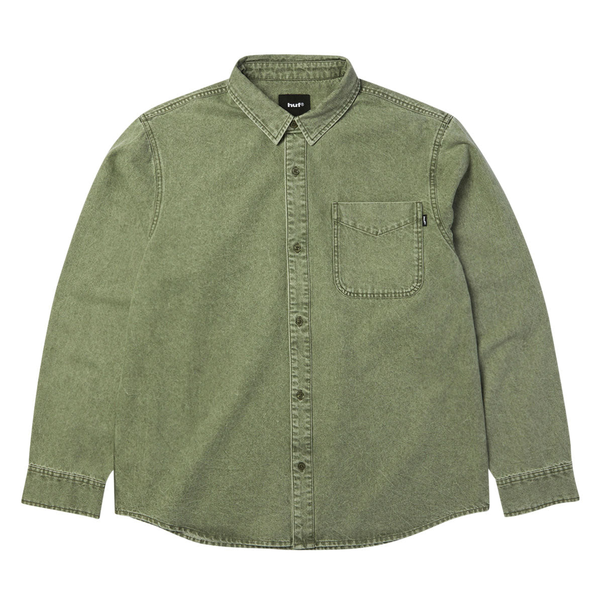 HUF Carson Overdyed Denim Long Sleeve Shirt - Olive image 1