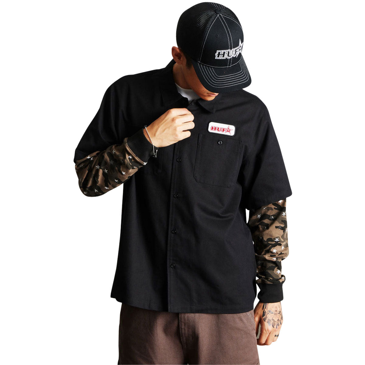 HUF Shadows Long Sleeve Work Shirt - Black image 2
